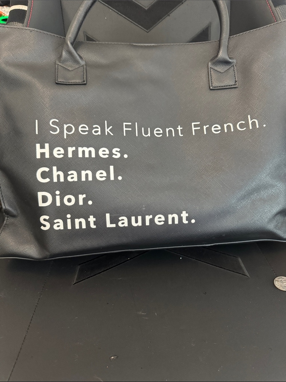 Black Graphic Statement Tote Bag - I Speak Fluent French